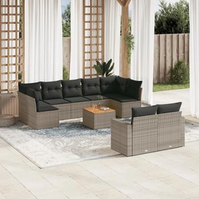 vidaXL 10 pcs conjunto sofás de jardim c/ almofadões vime PE cinzento