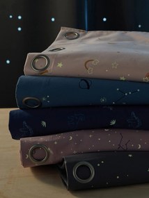 Agora -15%: Cortina opaca com detalhes fosforescentes, Estrelas cinzento escuro estampado