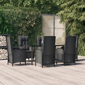 vidaXL 7 pcs conjunto de jantar p/ jardim c/ almofadões vime PE preto