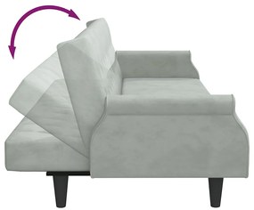 Sofá-cama com apoio de braços veludo cinzento-claro