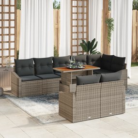 Conjunto de Sofá de Jardim de 9 Peças com Almofadas Cinza Rattan Polié