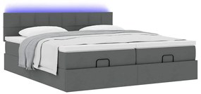 Estrutura de cama otomana com colchões tecido cinzento escuro
