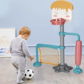 Suporte com rede de basquetebol e baliza de futebol com altura ajustável Presente perfeito para crianças 106 x 37 x 110-156 cm