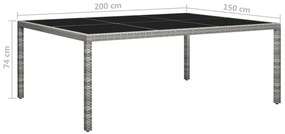 Mesa de jantar p/ exterior 200x150x74 cm vime PE cinzento
