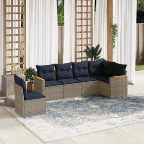 vidaXL 6 pcs conjunto sofás p/ jardim c/ almofadões vime PE cinzento