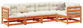 vidaXL 5pcs conj. sofás jardim + almofadões pinho maciço castanho-mel