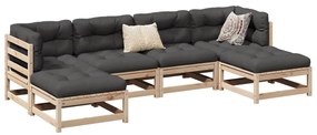 6 pcs conjunto de sofás de jardim c/ almofadões pinho maciço