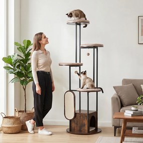 Árvore para Gatos Altura: 183 com Abrigo e Arranhador, Vários Níveis, Castanho