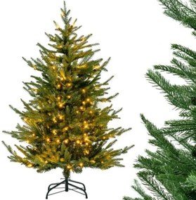 Árvore de Natal artificial de 136 cm com 180 luzes LED brancas quentes 8 modos de iluminação 386 pontas de ramos PE Suporte de metal verde