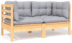 9 pcs conjunto lounge de jardim c/ almofadões cinzentos pinho