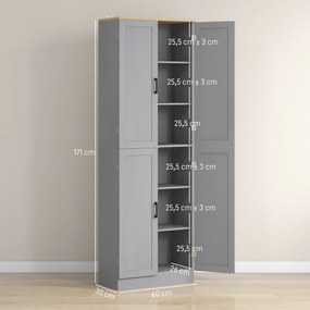 Armário de Cozinha com 4 Portas e Prateleiras Ajustáveis Anti-Tombo 60x30x171 cm Cinzento