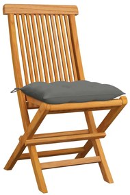 Cadeiras de jardim c/ almofadões cinzentos 6 pcs teca maciça