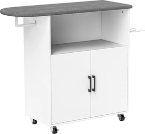 HOMCOM Móvel de Engomar a Ferro com Rodas Barra para Pendurar Roupa Estante Aberto e Tábua de Passar 125x43,5x102,5 cm Branco | Aosom Portugal