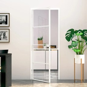 Porta interior 76x201,5cm vidro temperado/alumÃnio fino branco