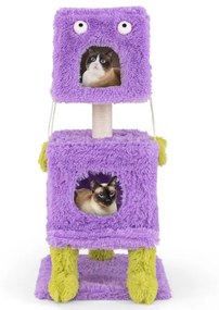 Arranhador para gatos com tema de monstros Poste para arranhar em pelúcia macia e comprida 48 x 48 x 111 cm Roxo