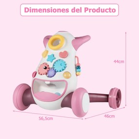 Andador Montessori para Bebés com Música Luzes Classificador Formas Engrenagens Giratórias Rosa