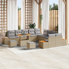 Conjunto de Sofás de Jardim com Almofadas vidaXL 13 Peças Bege Vime Ac
