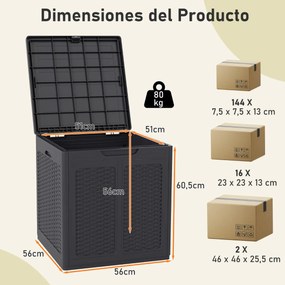 Caixa de armazenamento exterior de 145 L 56 x 56 x 60,5 cm Recipiente de PP com padrão de rattan e tampa com fechadura castanho