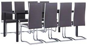 vidaXL 9 pcs conjunto de jantar couro artificial cinzento