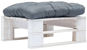 vidaXL Otomano de paletes com almofadão cinzento madeira branco