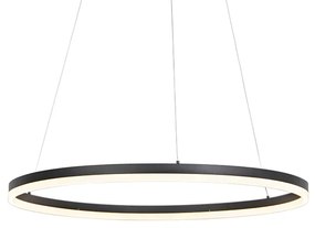 Candeeiro suspenso de design em anel preto 80 cm com LED e dimmer - Anello Design