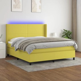 vidaXL Cama box spring c/ colchão e LED 160x200 cm tecido verde