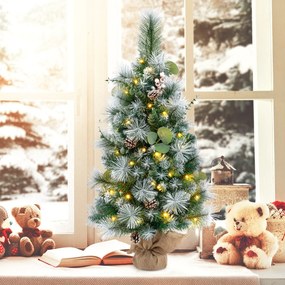 Árvore de Natal artificial pré-iluminada de 90 cm com 98 pontas de PVC com neve e agulhas de pinheiro Bagas 30 luzes LED Verde