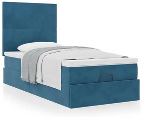 Estrutura cama otomana com colchões azul escuro 90x190cm veludo