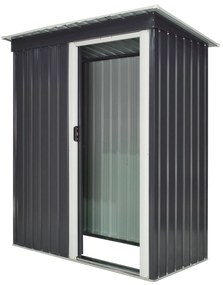 Abrigo de Jardim Exterior 1,5 m² 163x89x182 cm Abrigo Metálico para Ferramentas com Porta de Correr e Teto Inclinado Preto