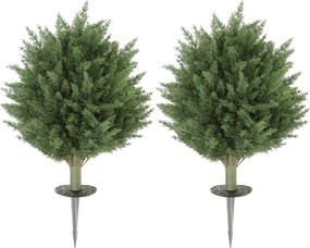 HOMCOM Conjunto de 2 Plantas Artificiais, Cipreste artificial resistente a UV com 387 folhas e estaca para solo, Ø40 x 60H cm, Verde | Aosom Portugal