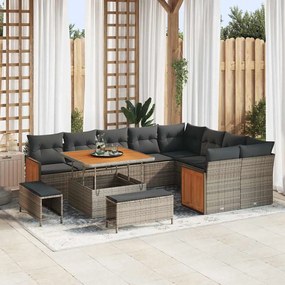 Conjunto de Sofá de Jardim vidaXL de 12 Peças com Almofadas Cinza Polyrattan Acácia