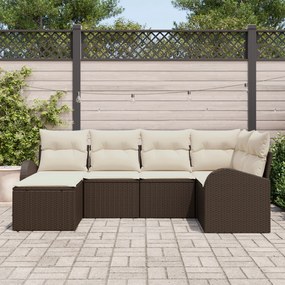 Conjunto de Sofá de Jardim vidaXL com 6 Peças e Almofadas Castanho Pol