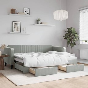 vidaXL Sofá-cama c/ gavetão e gavetas 80x200 cm veludo cinzento-claro
