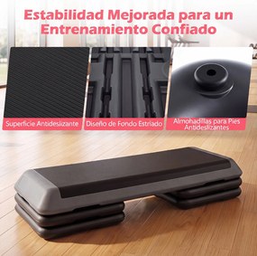 Plataforma Step para Exercícios Aeróbicos, 108,5 x 41 x 11 cm, Altura Ajustável, Cinzento