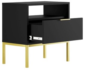 Mesa de Cabeceira "AUSTIN" - 45×55×33 cm - Preto e Dourado - Design Mo