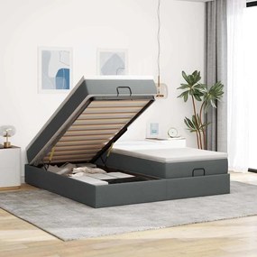 vidaXL Estrutura de cama otomana com colchões tecido cinzento escuro