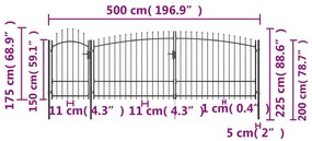 Portão p/ cerca de jardim com topo em lanças 5x2,25 m aço preto