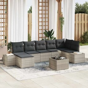 vidaXL Conjunto de Sofá de Jardim de 8 Peças com Almofadas Cinzento Vime