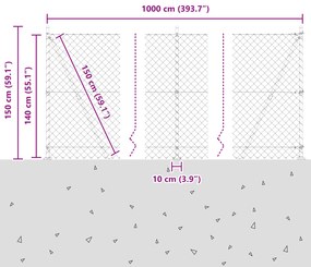Cerca de Cadeia com 7 Postes Flangeados 1.4x10 m Aço Galvanizado