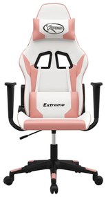 Cadeira gaming massagens couro artificial branco e rosa