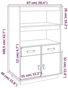 Aparador alto 67x40x108,5 cm pinho maciço branco