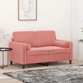 vidaXL Sofá 2 lugares c/ almofadas/almofadões 120 cm veludo rosa