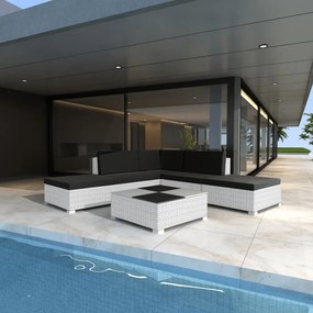 vidaXL 6 pcs conjunto lounge de jardim c/ almofadões vime PE branco