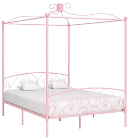 vidaXL Estrutura de cama com dossel 180x200 cm metal cor-de-rosa