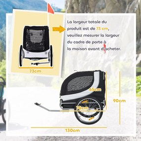 Reboque de bicicleta para cães e animais de estimação 130 x 73 x 90 cm com bandeira e 8 refletores branco e preto