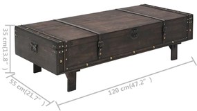 Mesa de centro madeira maciça estilo vintage 120x55x35 cm
