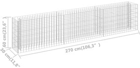 Canteiro elevado/cesto gabião 270x30x60 cm aço galvanizado