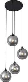 Candeeiro suspenso Art Deco preto com vidro fumado 4 luzes - Wallace