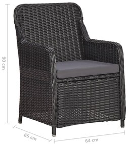 3 pcs conjunto bistrô de jardim com almofadões vime PE preto