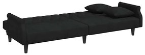Sofá-cama com apoio de braços veludo preto